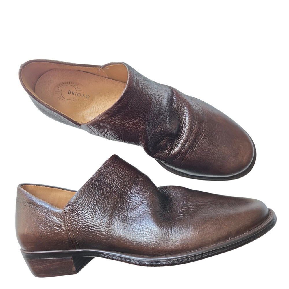 Brioso Omar Brown Pebbled Leather Ruched Slip On Shooties Size 7.5M Brazil
